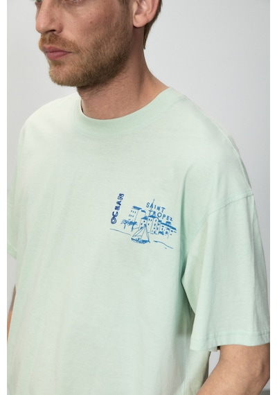 Grımelange Alonzo Erkek Oversize Fit %100 Pamuk Nakışlı Ve Baskılı Mint Yeşil T-shirt Mint Yeşili