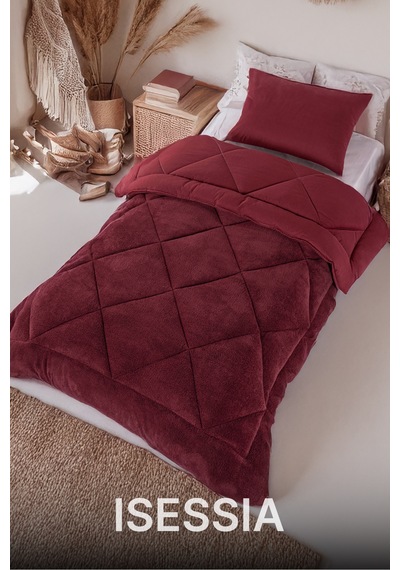 Lüks Wellsoft Çift Taraflı Yumuşak 4 Mevsim Konfor Yorgan Seti Yorgan Uyku Seti 155 X 215 Cm Bordo