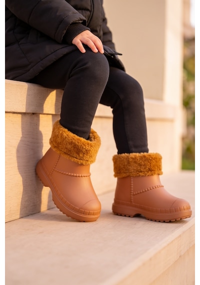 Çocuk Unisex İçi Kürklü Yağmur Çizmesi Açık Kahverengi 30 - 31