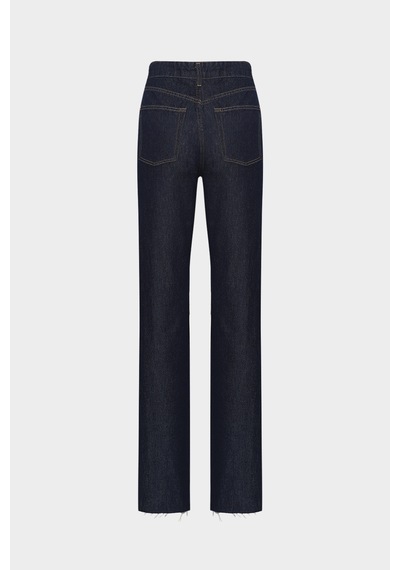 Açelyaokcu High Waist Straight Dark Blue Düz Paça Dikişsiz Jean Lacivert