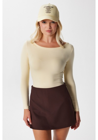 Ritnice Kayık Yaka Need Uzun Kollu Tereyağı Sarısı Soft Top / Bluz Tereyağı Sarısı