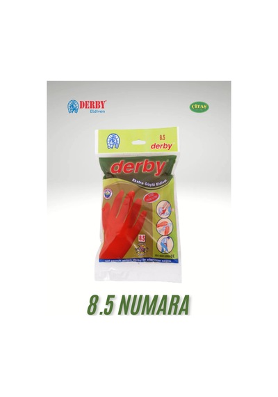 Derby D-100 8.5 Numara Lateks Ekstra Güçlü Genel Amaçlı Naylon Bulaşık Eldiveni Kırmızı Kırmızı