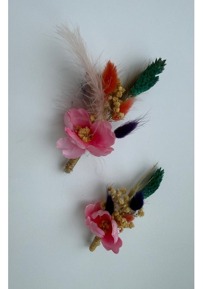 Pembe Ortanca Damat Yaka Çiçeği Seti 2 Çok Renkli