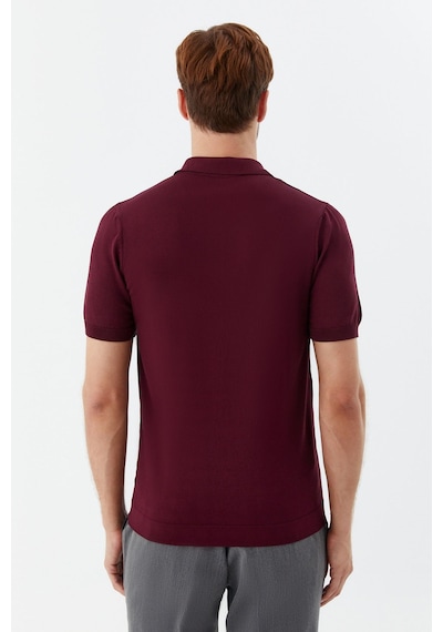 Sabri Özel Erkek Bordo Normal Kesim Regular Fit Viskon Dokuma Düğmeli Polo Yaka Tişört