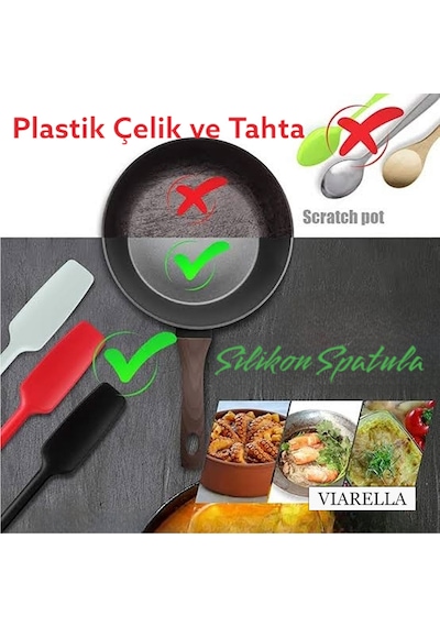 Silikon Kaşık Spatula Seti 6lı Yanmaz Yapışmaz Çizmez Fuşya 27cm