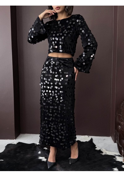 Verymoda Pullu Kadife Etek F2000 Siyah Siyah