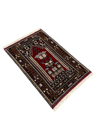 El Dokuma Sıfır Yahyalı Halısı Seccade 87x130 Kırmızı Kök Boya %100 Yün Namazlık