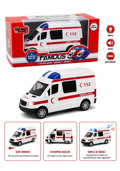 Famous Metal Model C112 Ambulans 15 Cm, Işıklı & Sesli