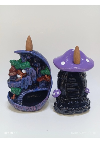Tedi Sanat Mini Ay Mini Mor Mantar Geri Akış Şelale Tütsülük Buhurdanlık Lotus 10 Adet Tütsü Hediyel