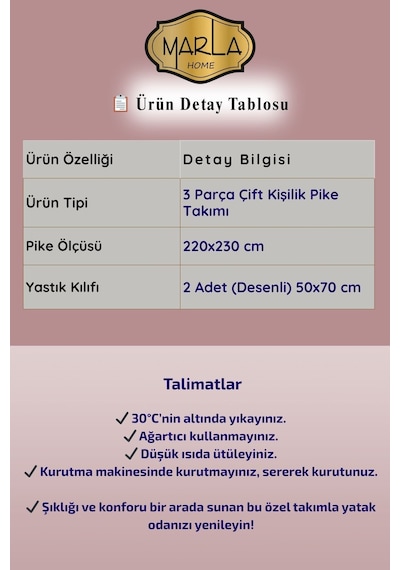 Çift Kişilik Pike Takımı Battal Boy 220x230 Cm Çok Amaçlı Yatak Örtüsü & Battaniye Pembe