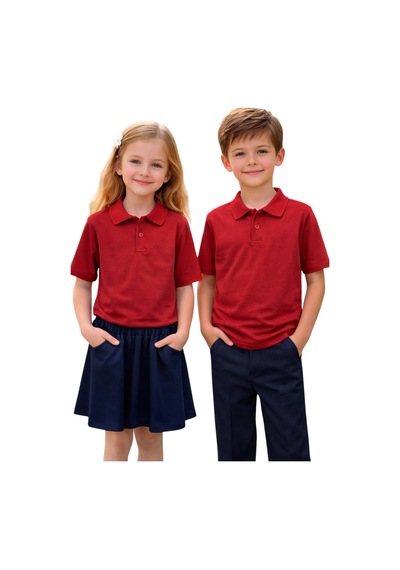Erdem Kıds Unisex Kız Erkek Çocuk Polo Yaka Pamuklu Kısa Kol Kırmızı Günlük Basic Okul Tişört Kırmızı Kırmızı