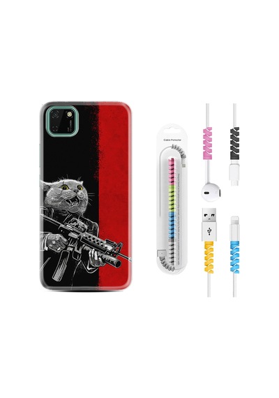 Huawei Y5P Kılıf Kablo Koruyuculu Çılgın Kedi 1674