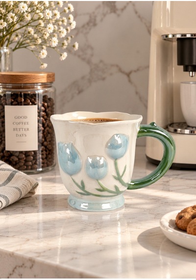 Tulip Lüsterli Mavi Porselen Kupa 420 Ml-7760 Çok Renkli