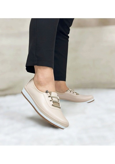 Meluxury Shoes Tam Ortopedik Siyah Anne Ayakkabısı Sportif Babet Model Kadın Ayakkabı Model:mg361 Krem