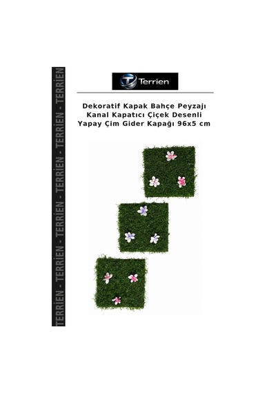 Dekoratif Kapak Bahçe Peyzajı Kanal Kapatıcı Çiçek Desenli Yapay Çim Gider Kapağı 96x5 Cm Çok Renkli