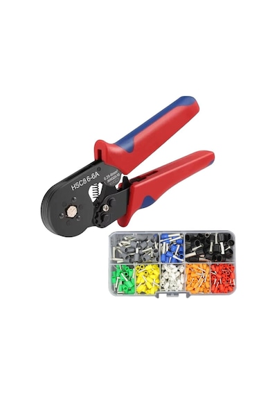 Electroon Hsc8 6-6a Terminal Sıkma Pensesi 0.25-6mm2 Awg23-10 +300parça Kablo Pabucu Set 1 Adet