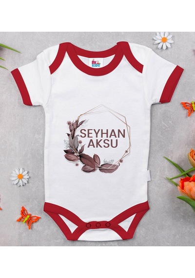 Bk Gift Bk Kids Kişiye Özel Çiçek Tasarımlı Kırmızı Bebek Body Zıbın-13 Çok Renkli
