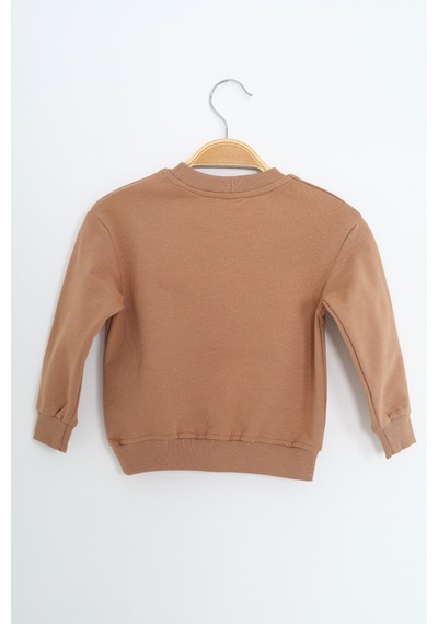 Toontoy Kids Toontoy Erkek Çocuk Relax Fit Bisiklet Yaka Hafif Düşük Omuz Nakışlı Sweatshirt Kahverengi