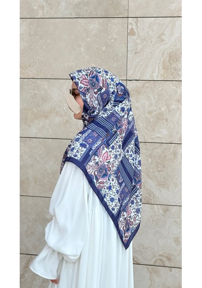 Qalortex Scarf Pamuklu Piraye Desen Eşarp - Morcivert Morcivent