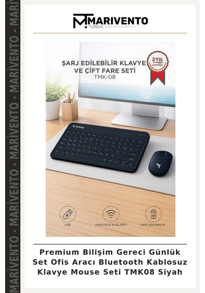 Premium Bilişim Gereci Günlük Set Ofis Aracı Bluetooth Kablosuz Klavye Mouse Seti Tmk08 Siyah Diğer