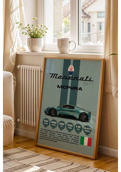 Maserati Mcpura Premium Araba Tablosu - Teknik Özellikli İtalyan Otomobil Duvar Dekoru Kayın