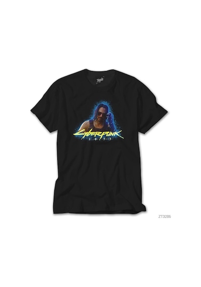 Cyberpunk 2077 Keanu Reeves Siyah Tişört Siyah