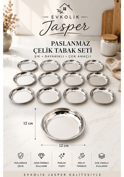Jasper 6 Adet 12 Cm Sunum Tabağı Çerezlik Ve Kahvaltılık Dekoratif Paslanmaz Çelik Gri
