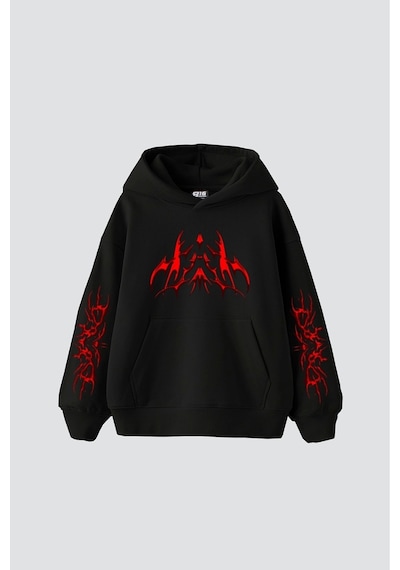 Tarzsokak Holographic Red Baskılı Oversize Unisex Premium Siyah
