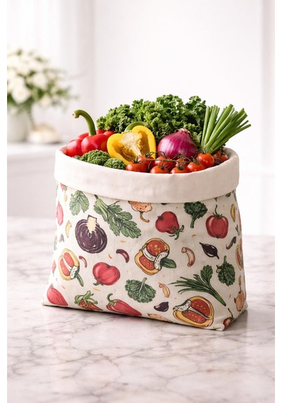 Premium Karışık Sebzeler Desenli Balmumu Sebze Saklama Kesesi 30x30 Cm Çok  Renkli