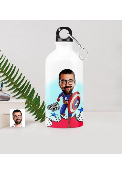 Kişiye Özel Kaptan Amerika Karikatürlü Metal Suluk 500 Ml.
