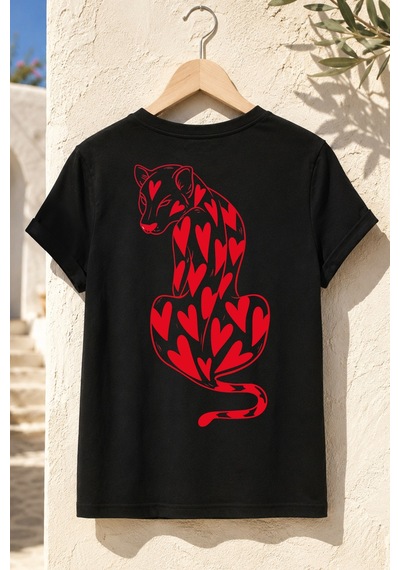 Spoyi Çita Tasarımlı %100 Pamuk Yarım Oversize Siyah T-shirt