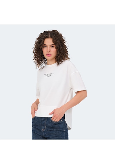 Slazenger VILLAGE Kadın Oversıze Ekru Tişört