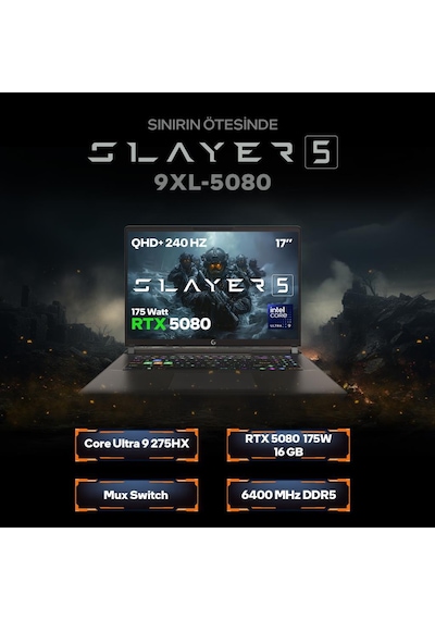 Game Garaj Slayer5 9XL-5080 C3 U9-275HX 64 GB 2 TB RTX5080 17" Free Dos Dizüstü Oyuncu Bilgisayarı