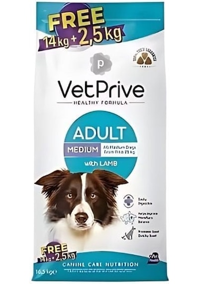 Vet Prive Adult Kuzu Etli Orta Irk Yetişkin Köpek Maması 14 KG + 2500 G