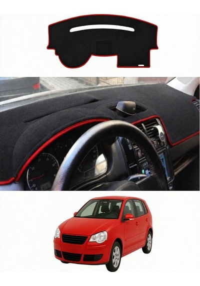 Volkswagen - Polo Cukurlu Gogus 2001-2009 Uyumlu Torpido Koruma Kılıfı - Kırmızı Şeritli