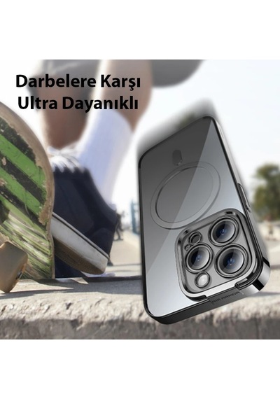 Baseus Glitter İphone 14 Pro Max 6.7 Magsafe Silikon Kılıf + Tempered Ekran Koruyucu Set- 5775 Çok Renkli