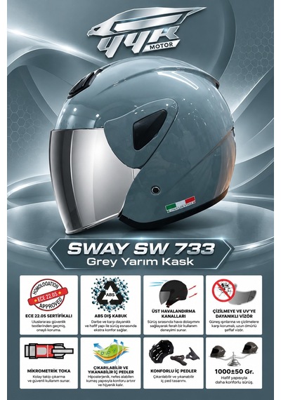 Sw 700 / 733 Yarım Açık Kask Nardo Gri