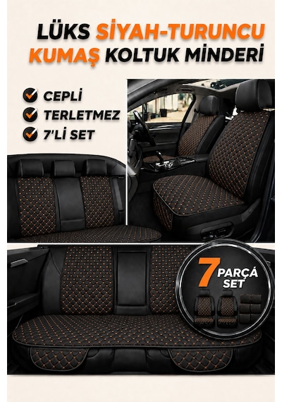 Volkswagen Beetle / Kaplumbağa 1938 2003+ Üniversal 7 Parça Kapitone Koltuk Minderi Siyah Turuncu