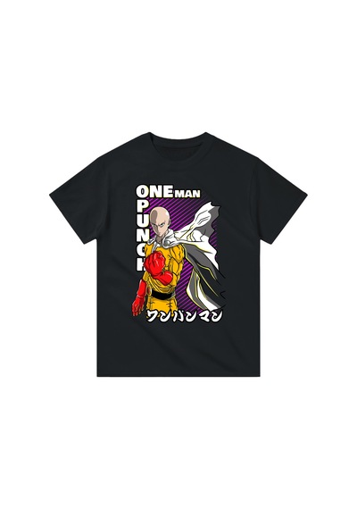 Paybuy Anime Süper Kahraman Gücü Baskılı Erkek Tişört Siyah