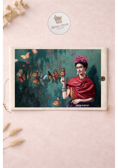 Kitap Kılıfı Ve Metal Kitap Ayracı Seti Frida Kahlo Kelebekler