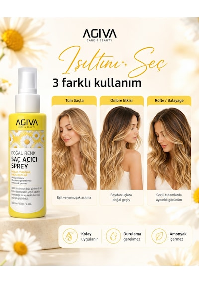 Agiva Ultra Shine Doğal Renk Saç Açıcı Sprey 150 ML