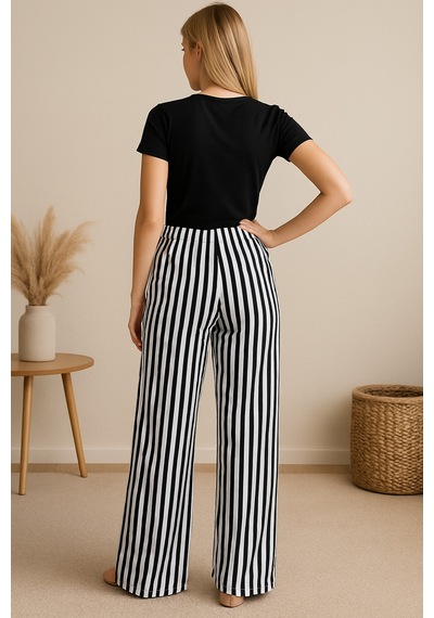 Elmoda Siyah-beyaz Dikey Çizgili Basic Pantolon Siyah-beyaz Siyah-beyaz
