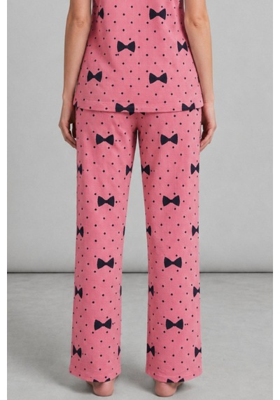 Kadın Kısa Kol Desenli Pembe Pijama Takımı 4729