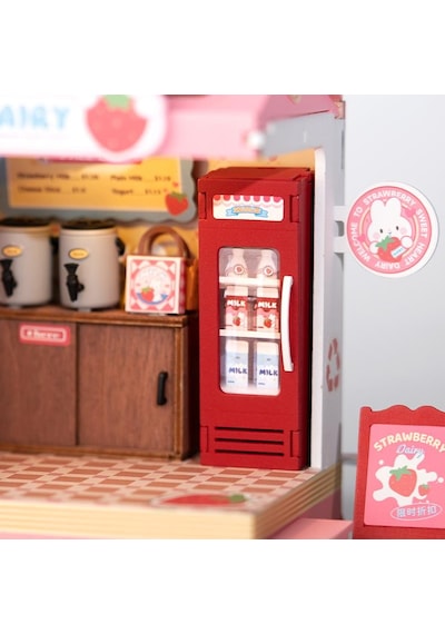 Rolife Ds034 Çilekli Süt Dükkanı Strawberry Milk Box Dıy Minyatür Maket Model Seti Mini Dollhouse 3d Model Kit Detaylı Dekoratif Hobi Seti 3d Puzzle Tiny House