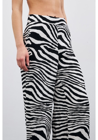 Sateen Salaş Zebra Desen Pantolon - Siyah-135476 Siyah