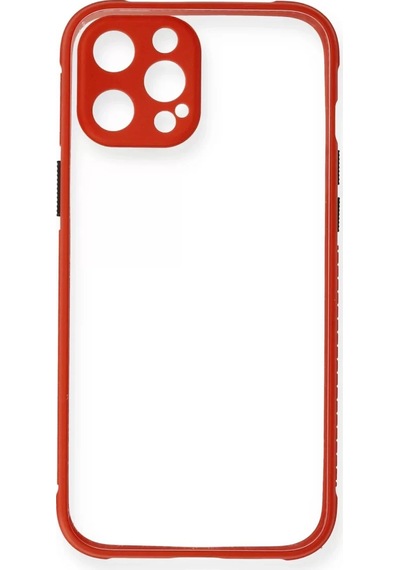 Newface Apple iPhone Uyumlu 12 Pro Kılıf Miami Şeffaf Silikon - Kırmızı Diğer