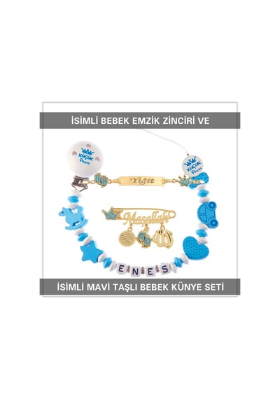 Sahi Aksesuar İsimli Bebek Emzik Zinciri Ve İsimli Bebek Künye Seti Bezyı766 Pembe