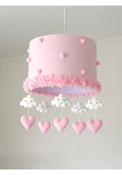 Pembe Bulut Kalp Bebek Odası Avize Sarkıtlı El Yapımı Çocuk Odası Aydınlatma Beyazpembe