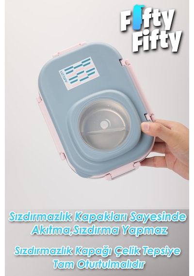 Uzspace 600 Ml Çorba Kaseli-çelik Kaşık Çatallı Paslanmaz Çelik Bento Lunch Box Yeni Nesil Sefer Tası-fflbox8021600 Pembe