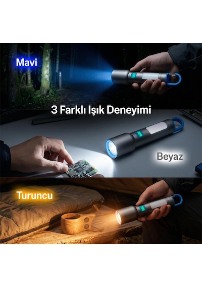Bx1010fl Beyaz-mavi-turuncu 3 Renk Led Özellikli Max 500 Lümen Ve 500 Metreye Kadar Menzilli Usb-c Şarj Edilebilir 10